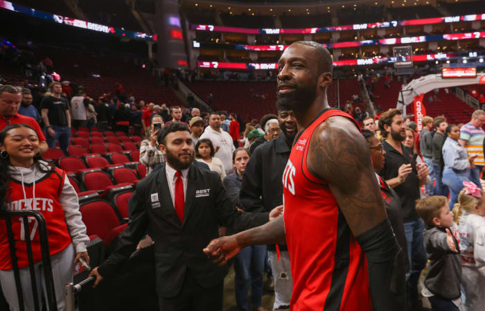 Rockets forward Jeff Green (32) walks off the court after the Rockets defeated the Denver Nuggets at Toyota Center.